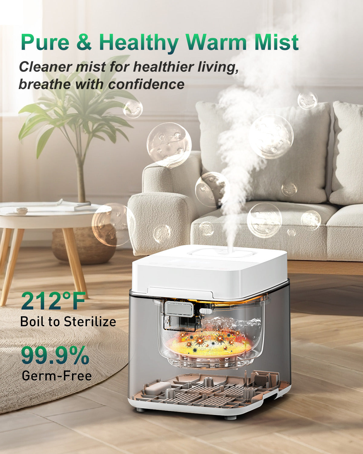 Stainless Steel Warm Mist Humidifier - 3.3L/0.87Gal Steam Humidifier for Home 1000 sq ft, Healthy Humidifiers for Bedroom Baby Nursery Living Room Office, Easy to Clean Humidifier Large Room - Image 2